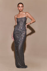 Roisin Diamante Maxi Dress - Gunmetal
