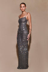 Roisin Diamante Maxi Dress - Gunmetal