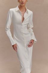 Dorian Fitted Shirt Midi Dress - White