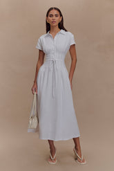 Aysha Buttoned Linen Midi Dress - White