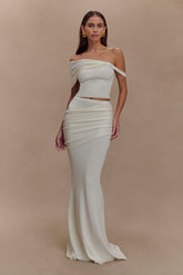 Irene Gathered Knit Maxi Skirt - Ivory