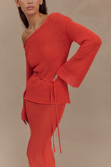 Reagan Off Shoulder Knit Top - Orange