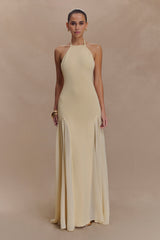 Soleil Knit And Mesh Halter Maxi Dress - Cream