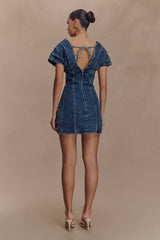 Pascale Off Shoulder Denim Mini Dress - Washed Dark Blue