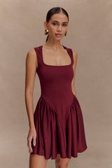 Sharon Scuba Jersey Mini Dress - Wine