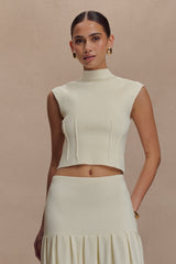 Romaine High Neck Bandage Knit Top - Ivory