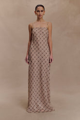 Silvana Chiffon Maxi Dress - Snake Check Print Mocha