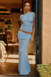 Petra Ruched Knit Maxi Skirt - Light Blue