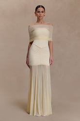 Caspian Slinky And Mesh Off Shoulder Maxi Dress - Ivory