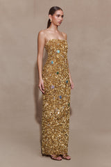 Porter Hand Beaded Midi Dress - Gold