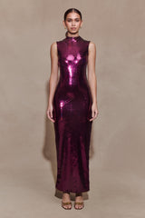 Veronica Sequin Midi Dress - Plum