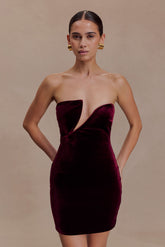 Paulina Velvet Strapless Mini Dress - Wine