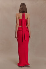 Samira Knit Wired Maxi Skirt - Red