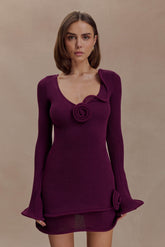Samira Knit Long Sleeve Mini Dress - Plum