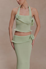 Samira Halter Knit Twist Top - Pastel Green