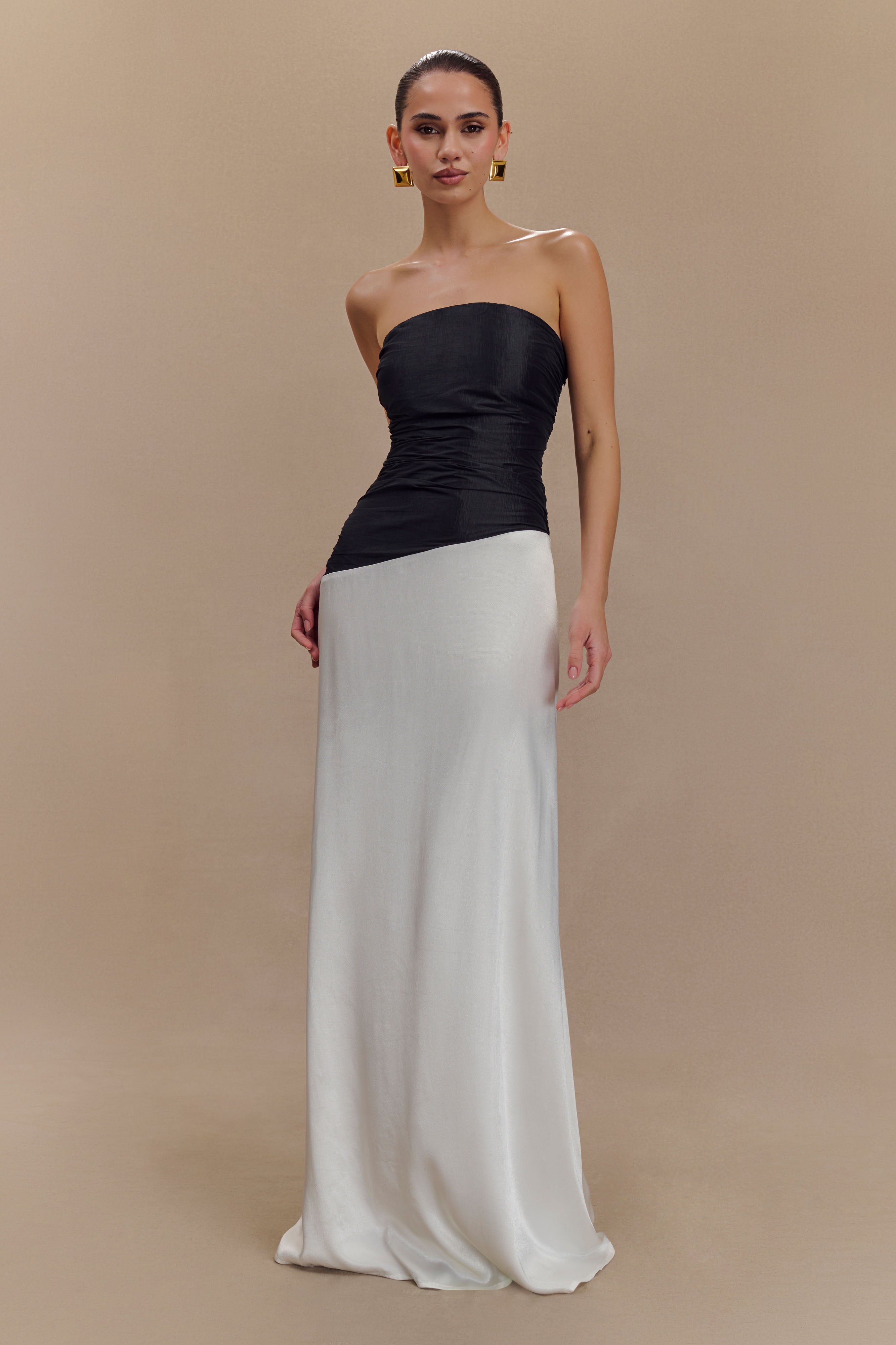 Serena Strapless Taffeta Maxi Dress - White/Black
