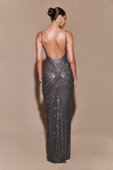 Roisin Diamante Maxi Dress - Gunmetal