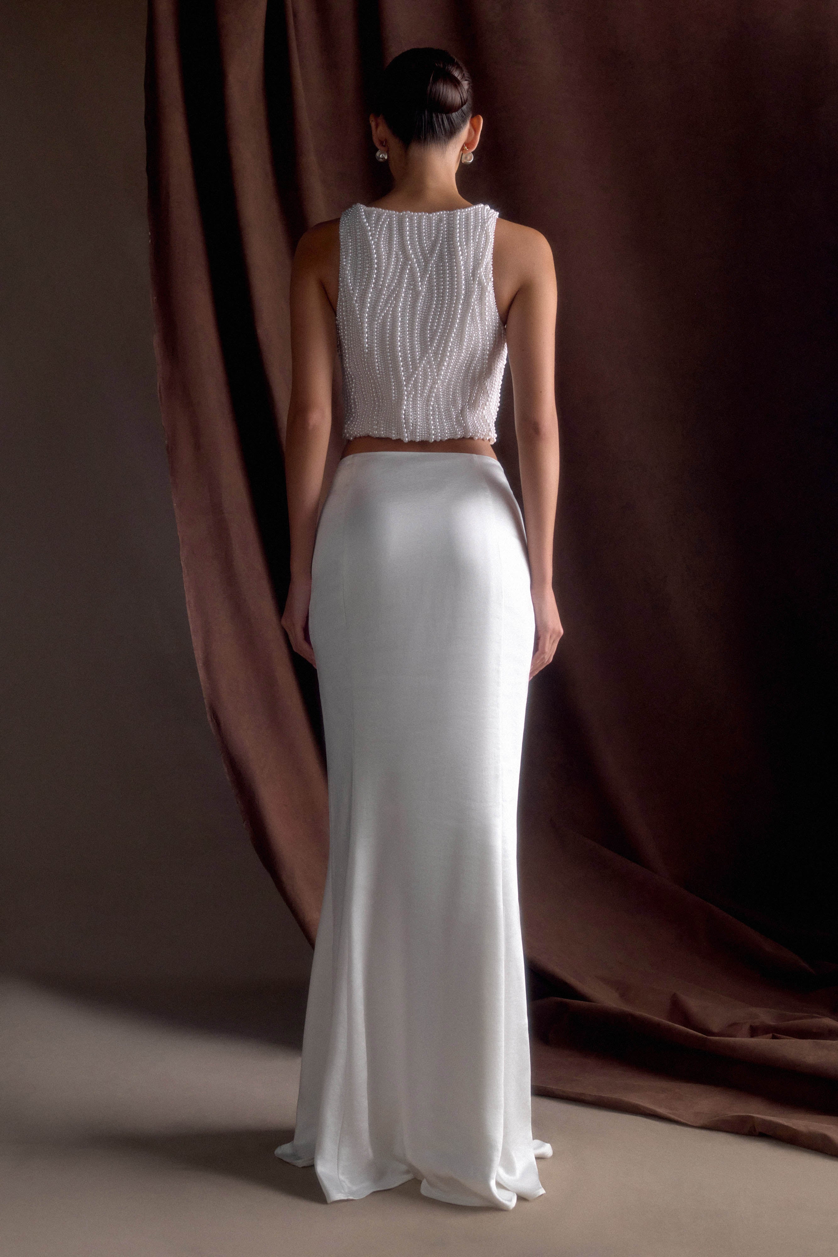Khloe Satin Fishtail Maxi Skirt - White
