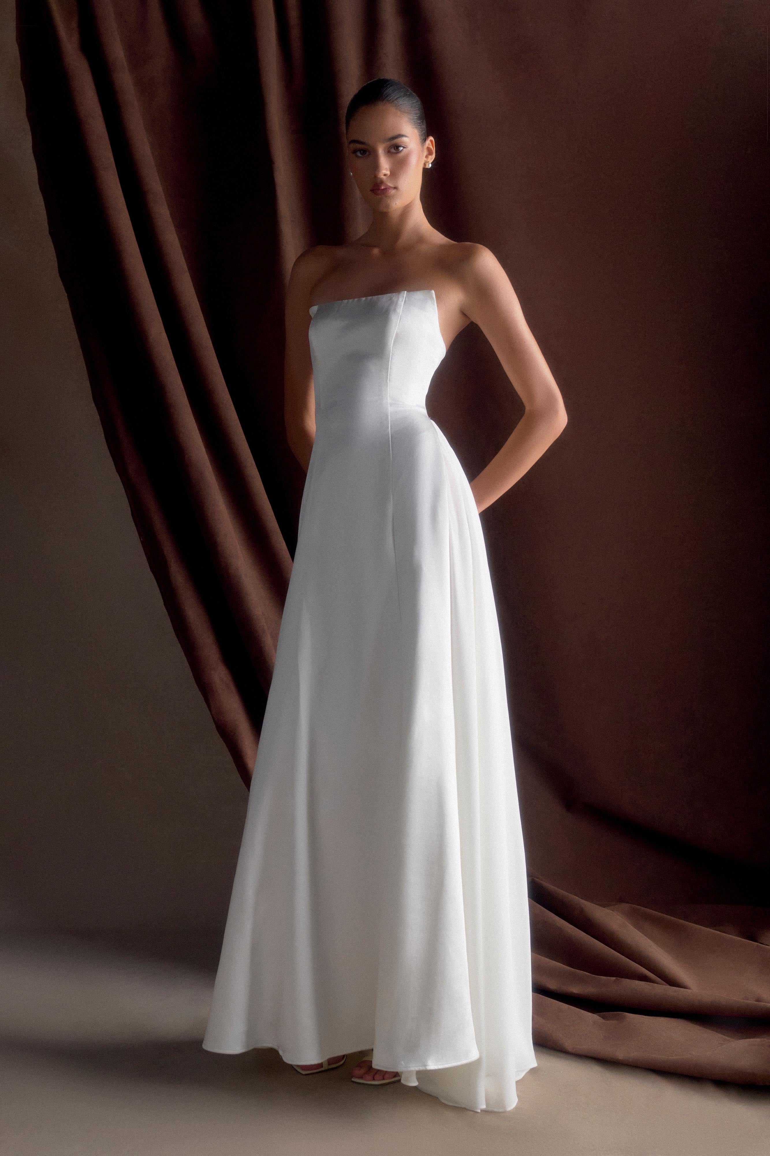 Rosella Satin Strapless Maxi Dress - White