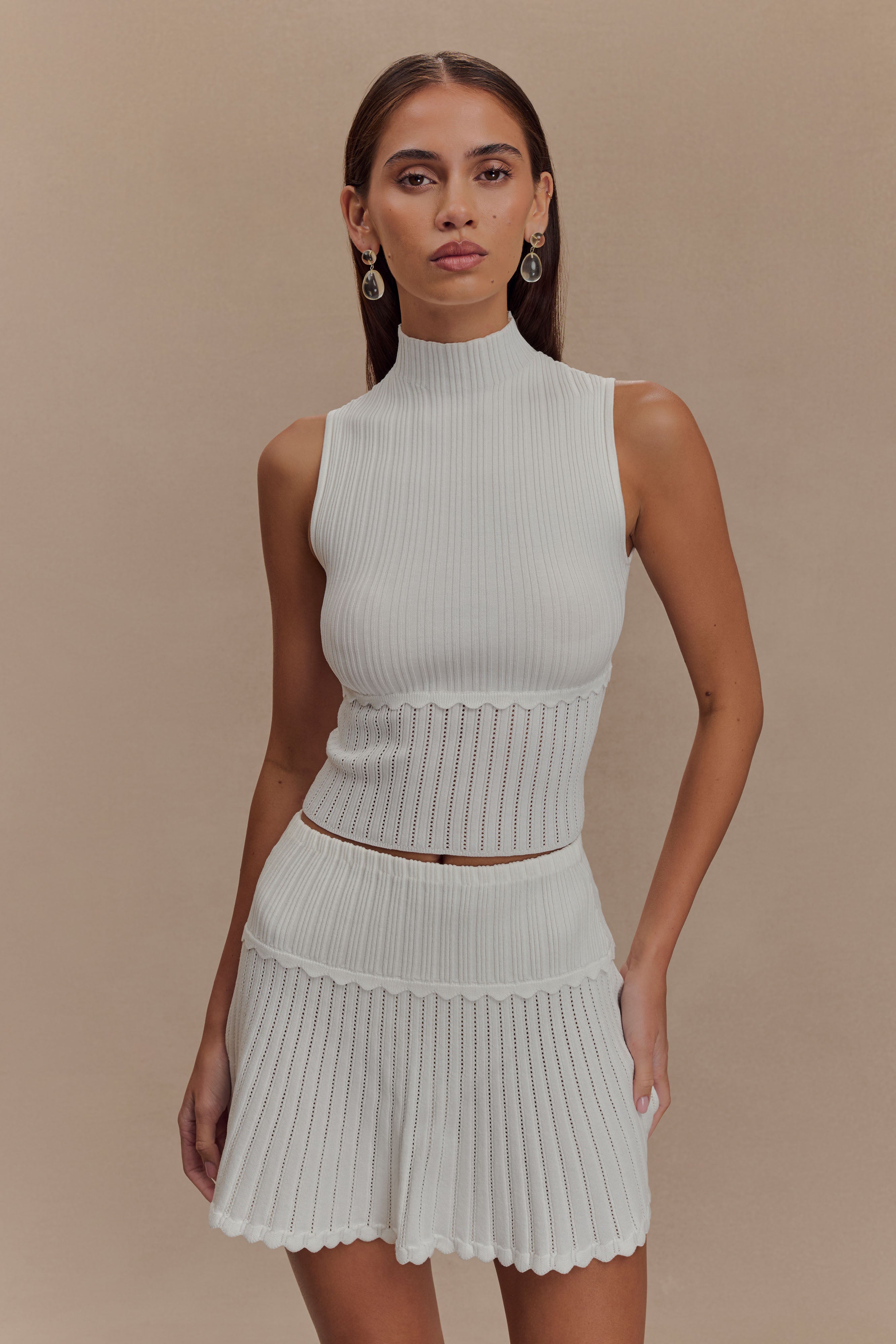 Indy Pointelle Knit Mini Skirt - Ivory