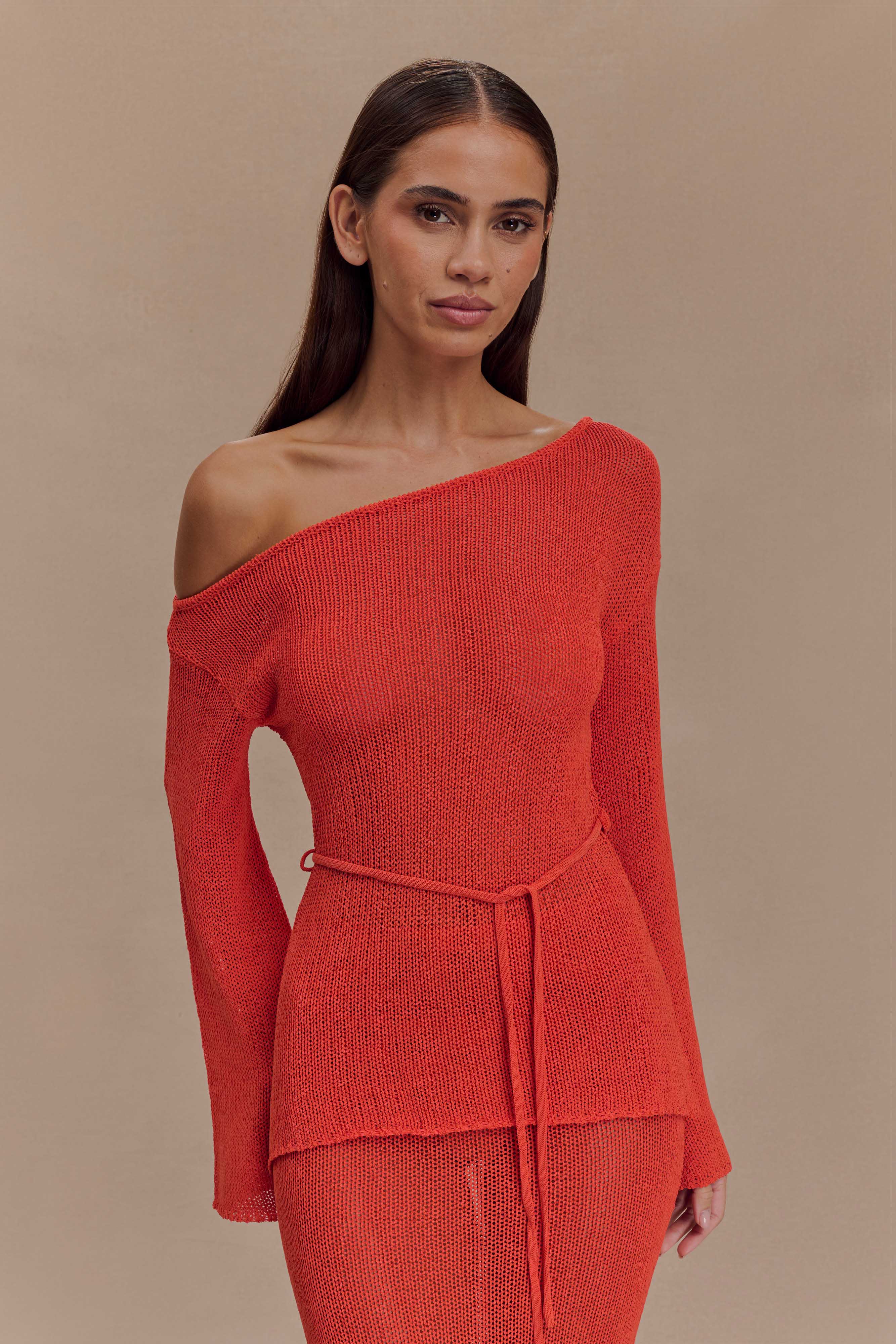 Reagan Off Shoulder Knit Top - Orange