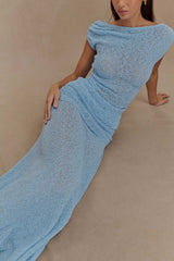 Petra Ruched Knit Maxi Skirt - Light Blue