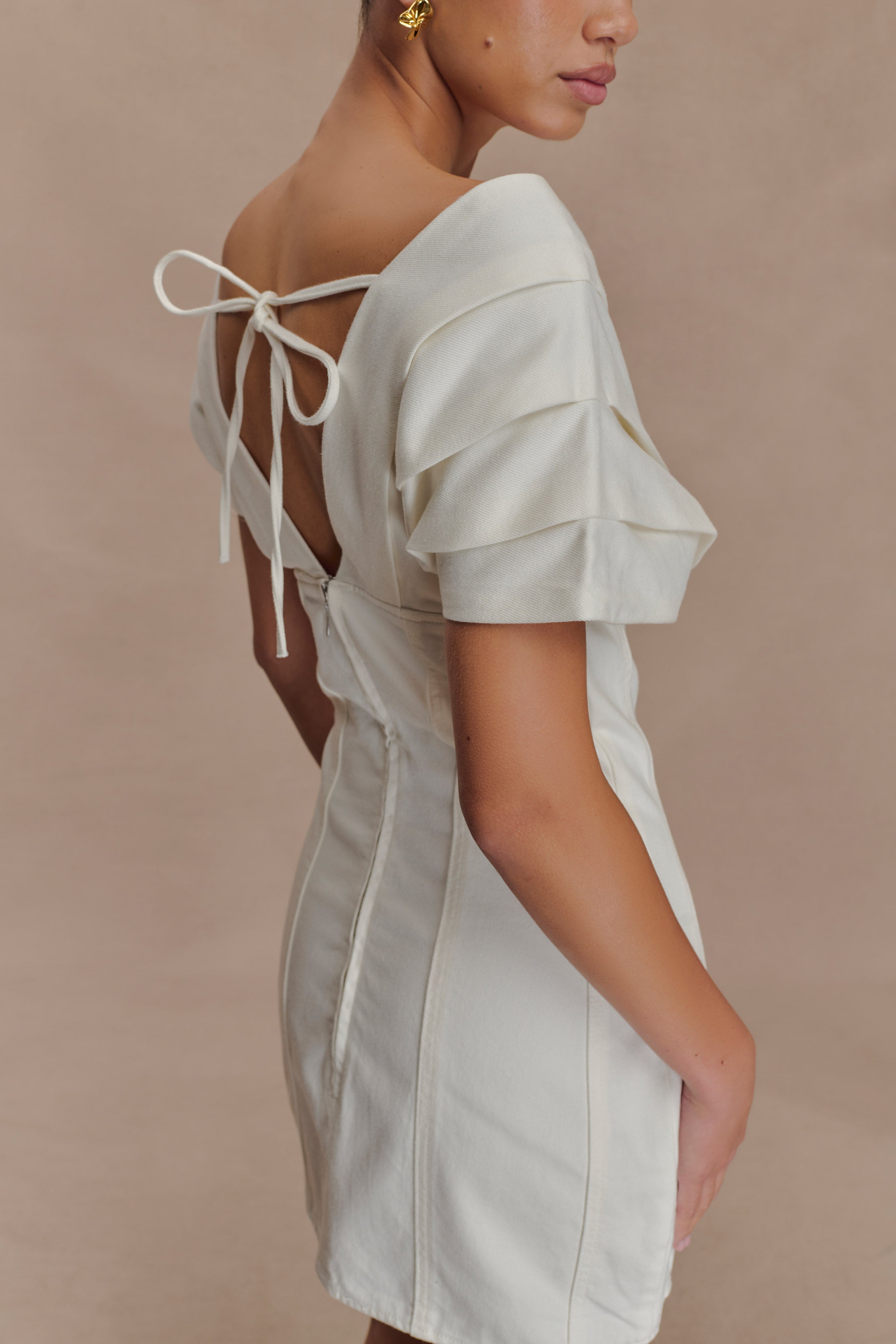 Pascale Off Shoulder Denim Mini Dress - White