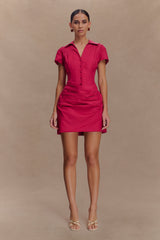 Tarryn Collared Cotton Mini Dress - Dragonfruit