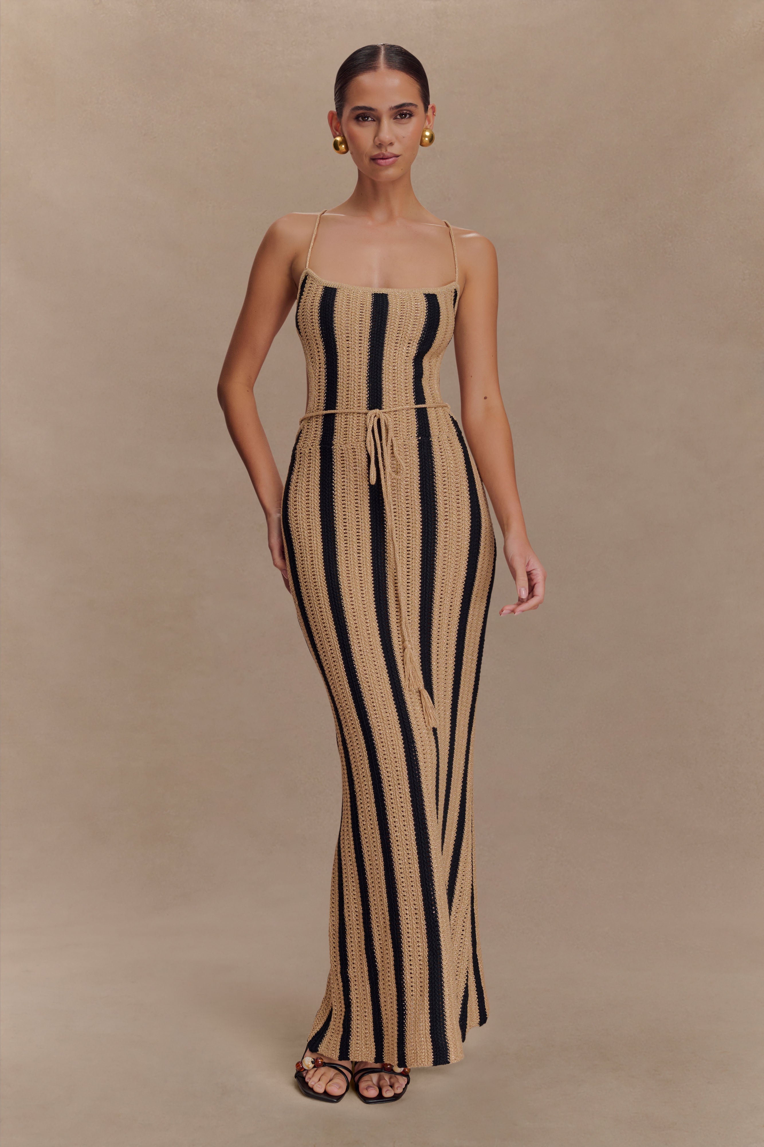 Shepherd Crochet Halter Maxi Dress - Gold/Black