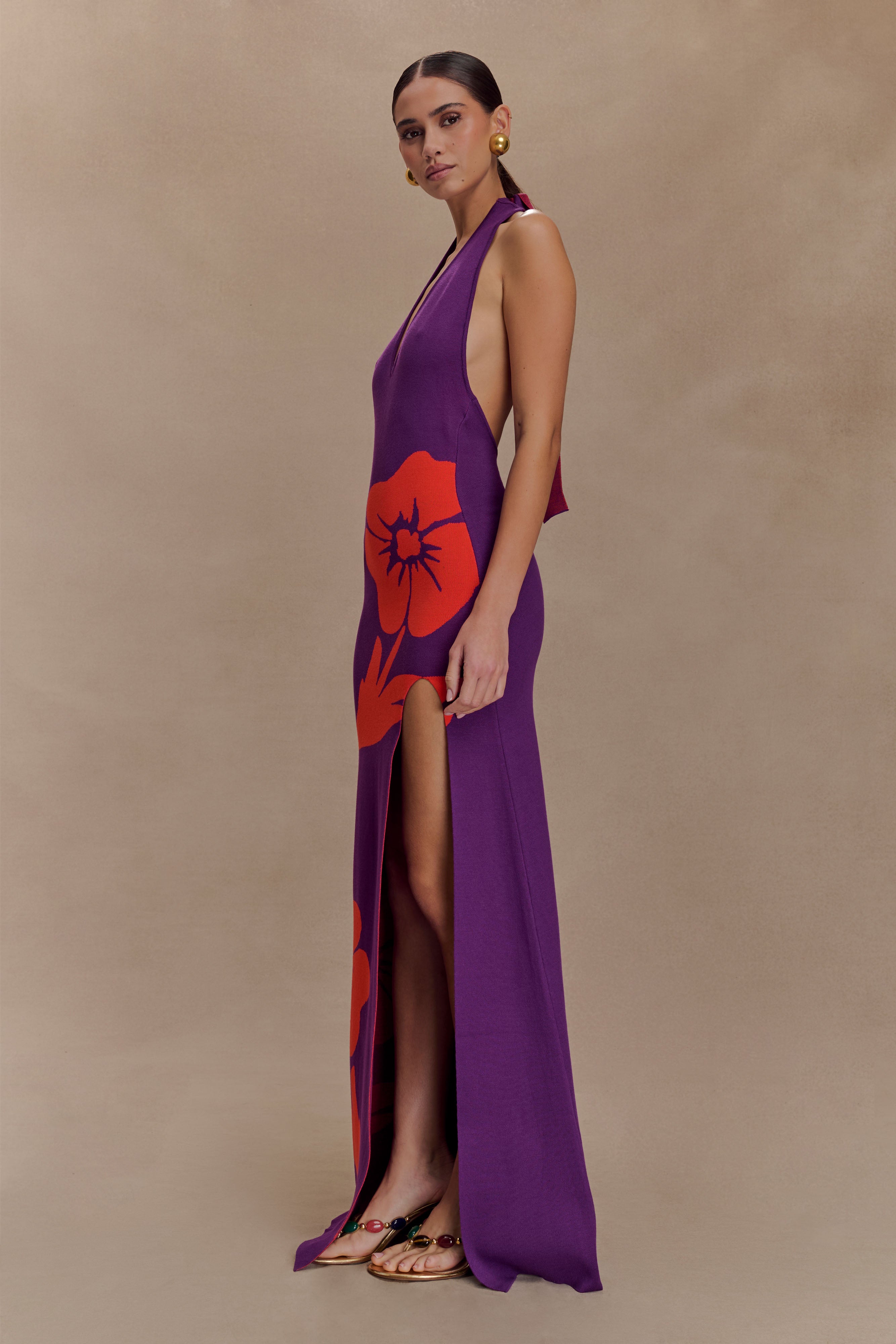 Stacy Knit Halter Maxi Dress - Purple/Red