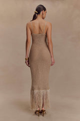 Raelynn Metallic Knit Fringe Midi Dress - Gold