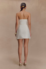 Steph Strapless Linen Mini Dress - White