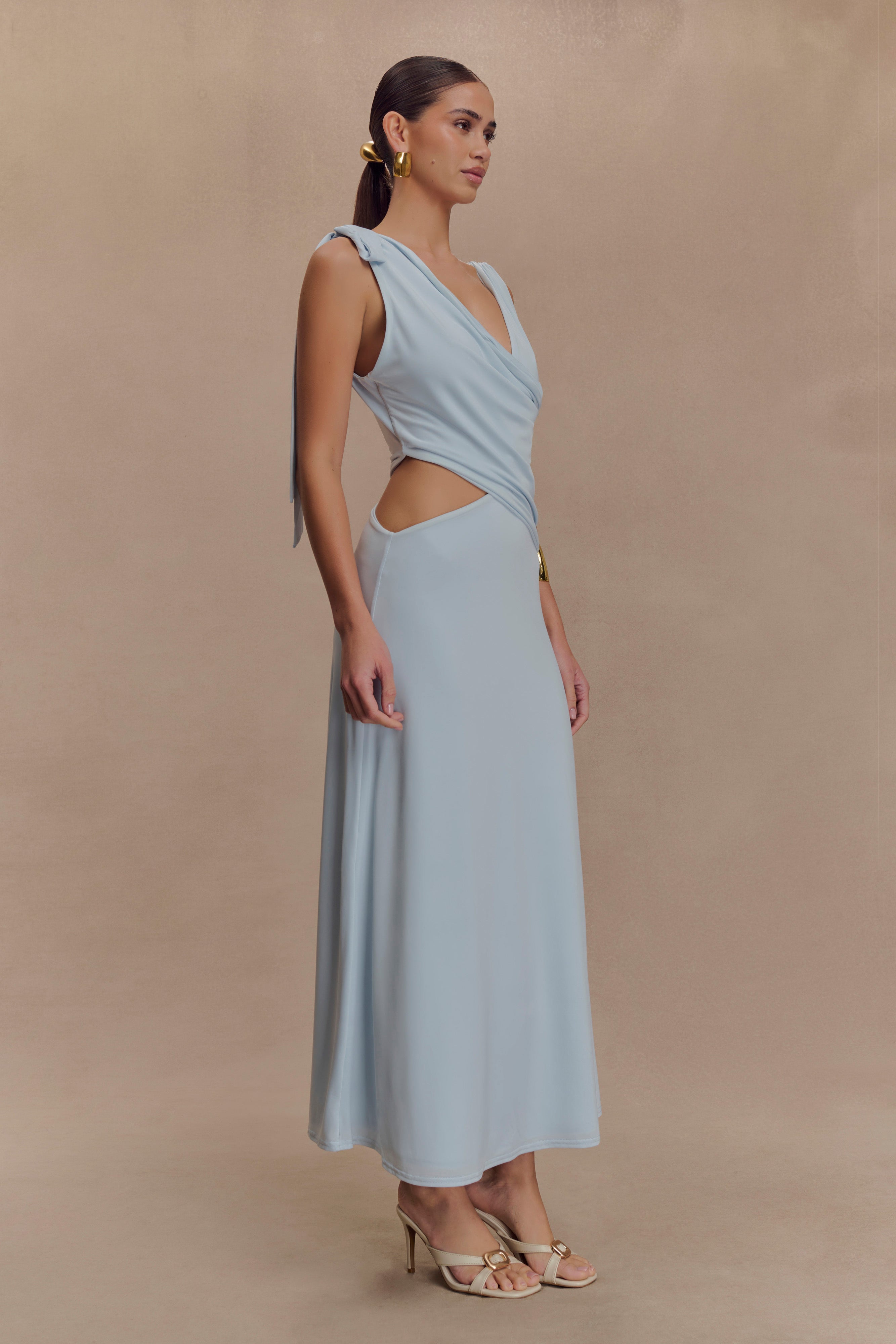 Raleigh Asymmetrical Slinky Midi Dress - Pale Blue