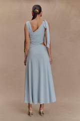 Raleigh Asymmetrical Slinky Midi Dress - Pale Blue