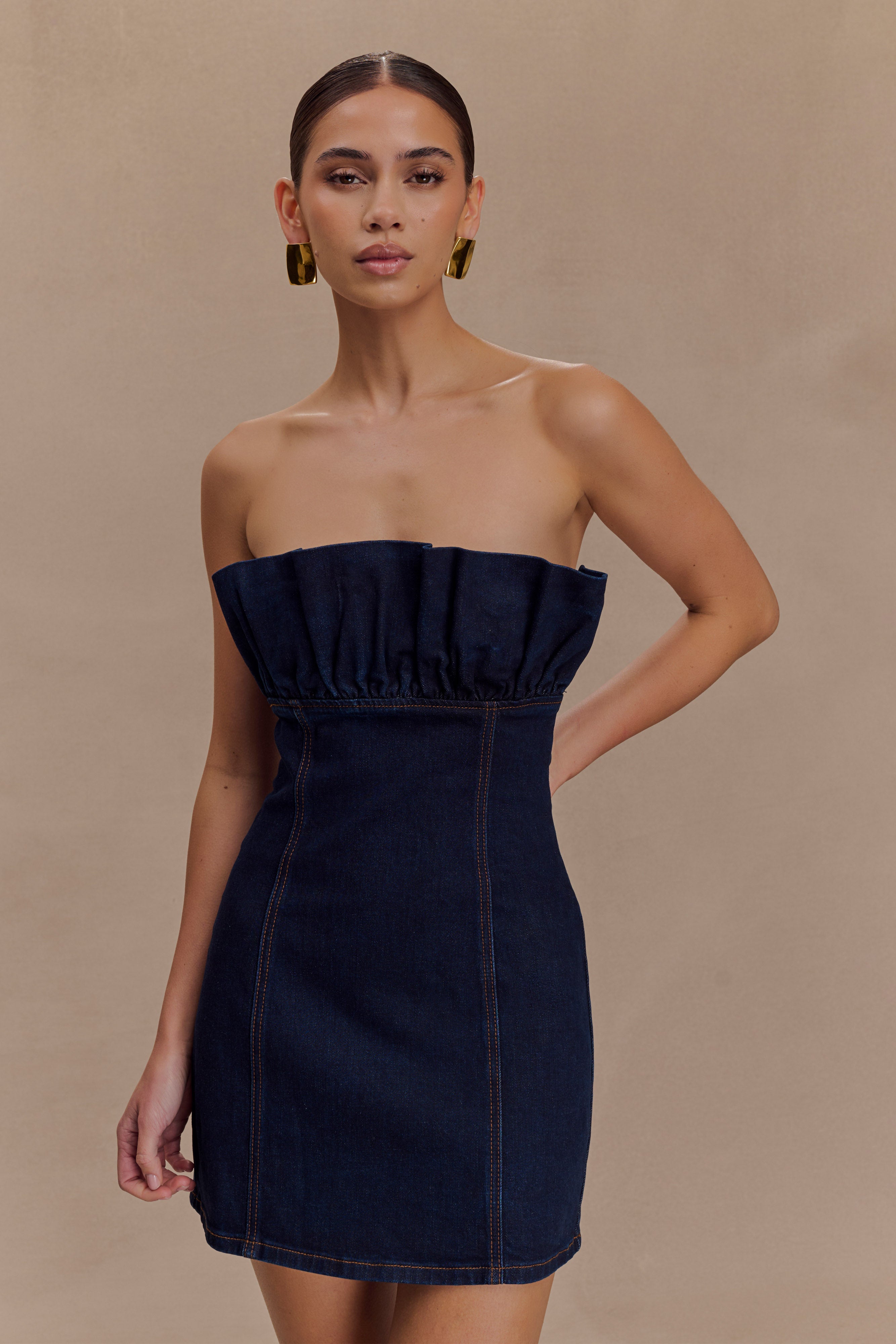 Raesha Frill Denim Mini Dress - Indigo Blue