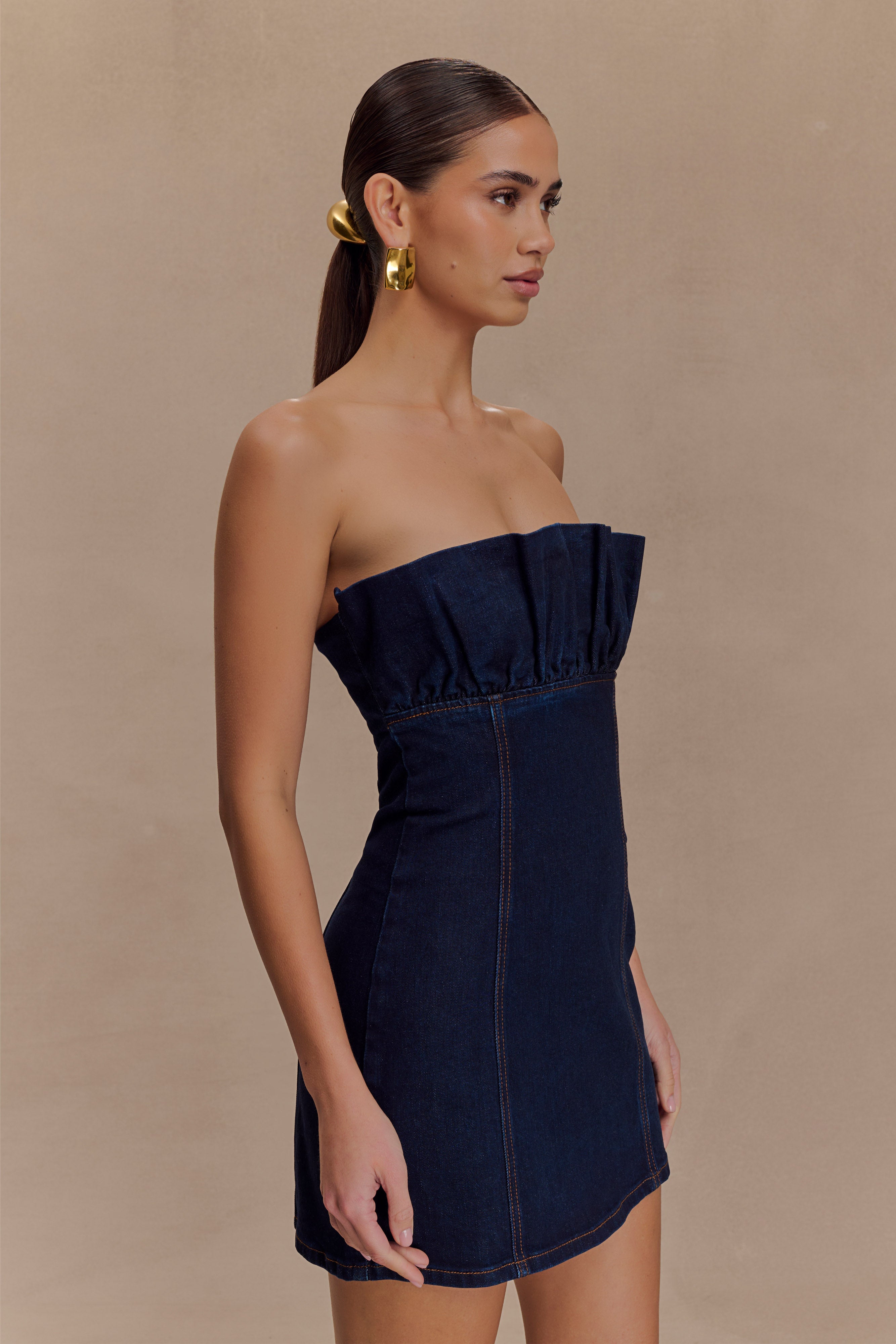 Raesha Frill Denim Mini Dress - Indigo Blue