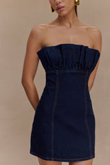 Raesha Frill Denim Mini Dress - Indigo Blue