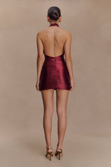 Nylah Beaded Halter Mini Dress - Burgundy
