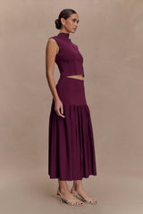 Romaine High Neck Bandage Knit Top - Wine