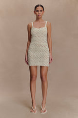 Vanessa Hand Crochet Pearl Mini Dress - Ivory