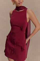 Skyler Suiting Embroidered Mini Dress - Wine