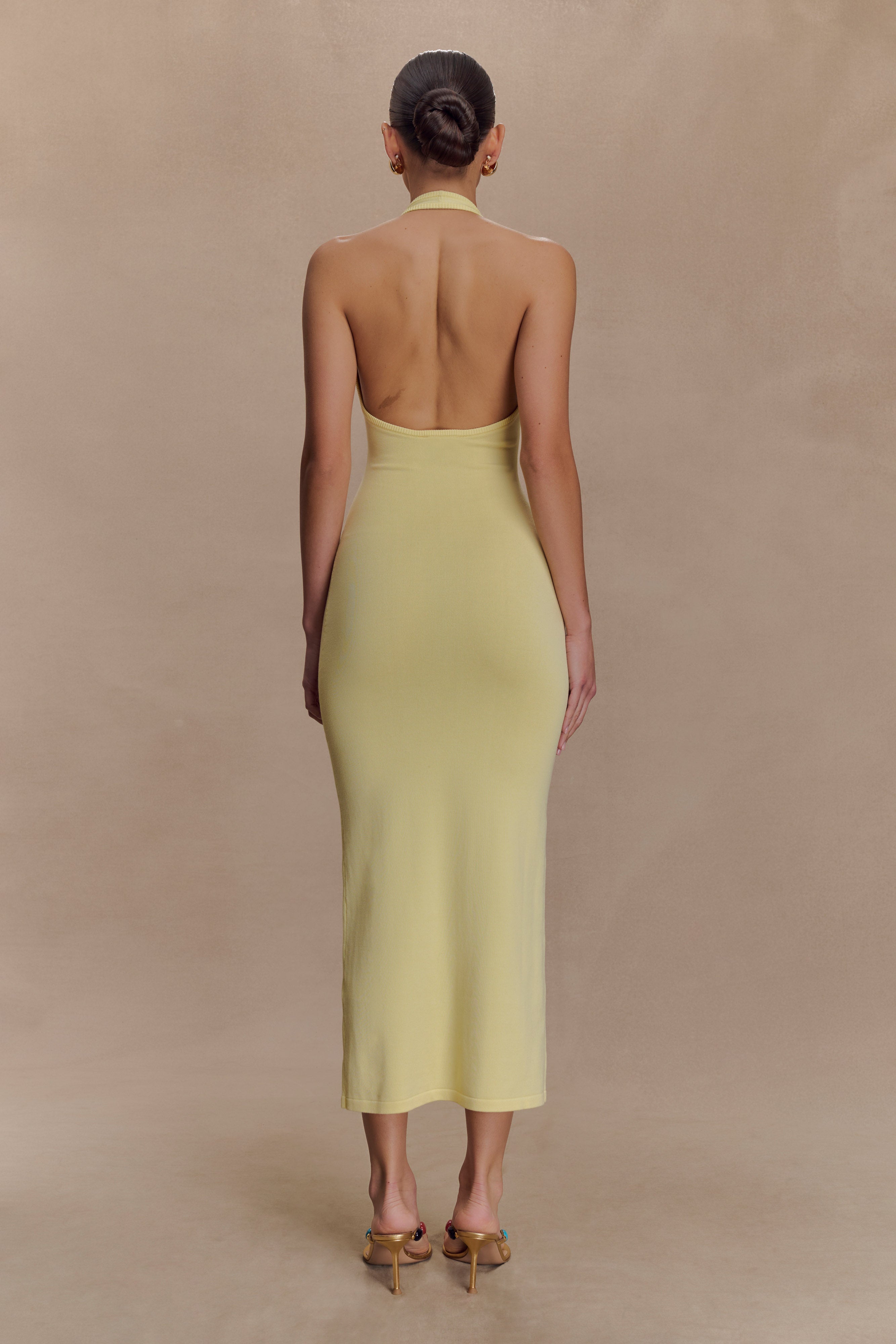 Ovina Halter Neck Knit Midi Dress - Lemon