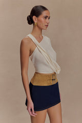 Miranda Faux Suede Belted Denim Mini Skirt - Indigo Blue