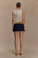 Miranda Faux Suede Belted Denim Mini Skirt - Indigo Blue