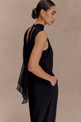 Saria Chiffon Low Back Top - Black