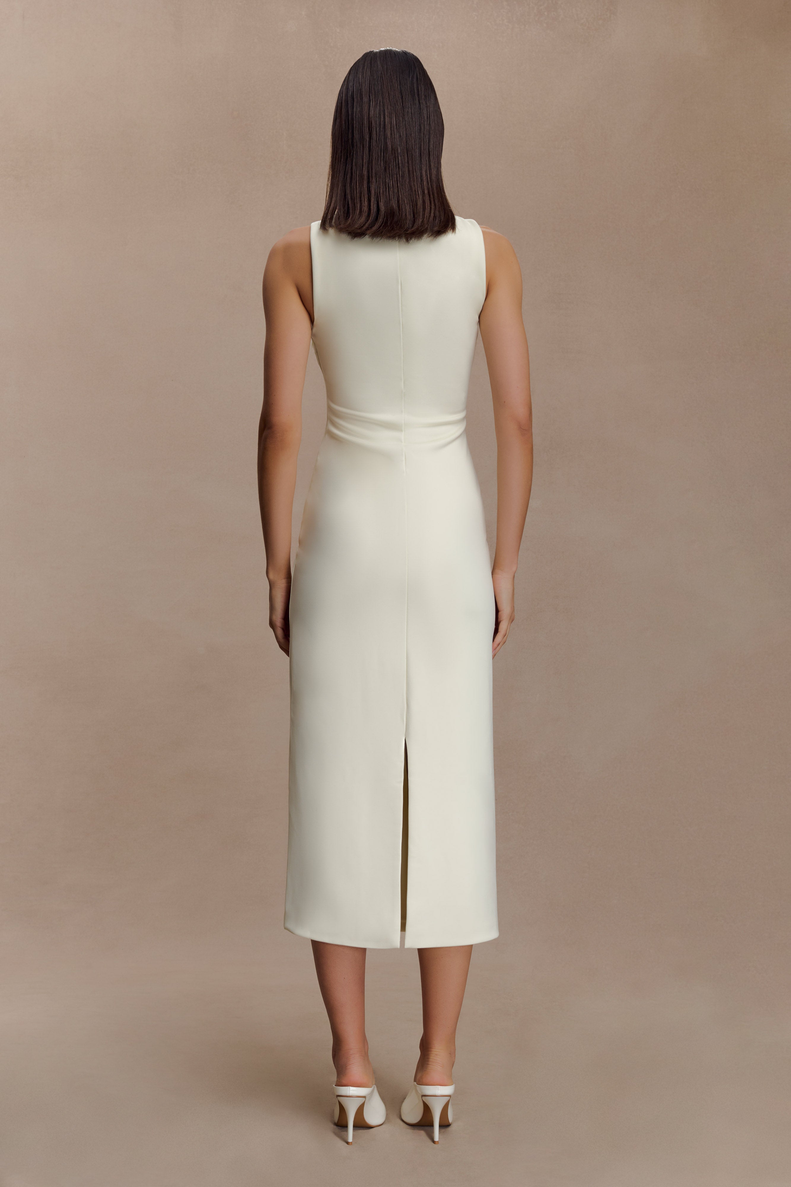 Norah Sleeveless Crepe Midi Dress - Ivory