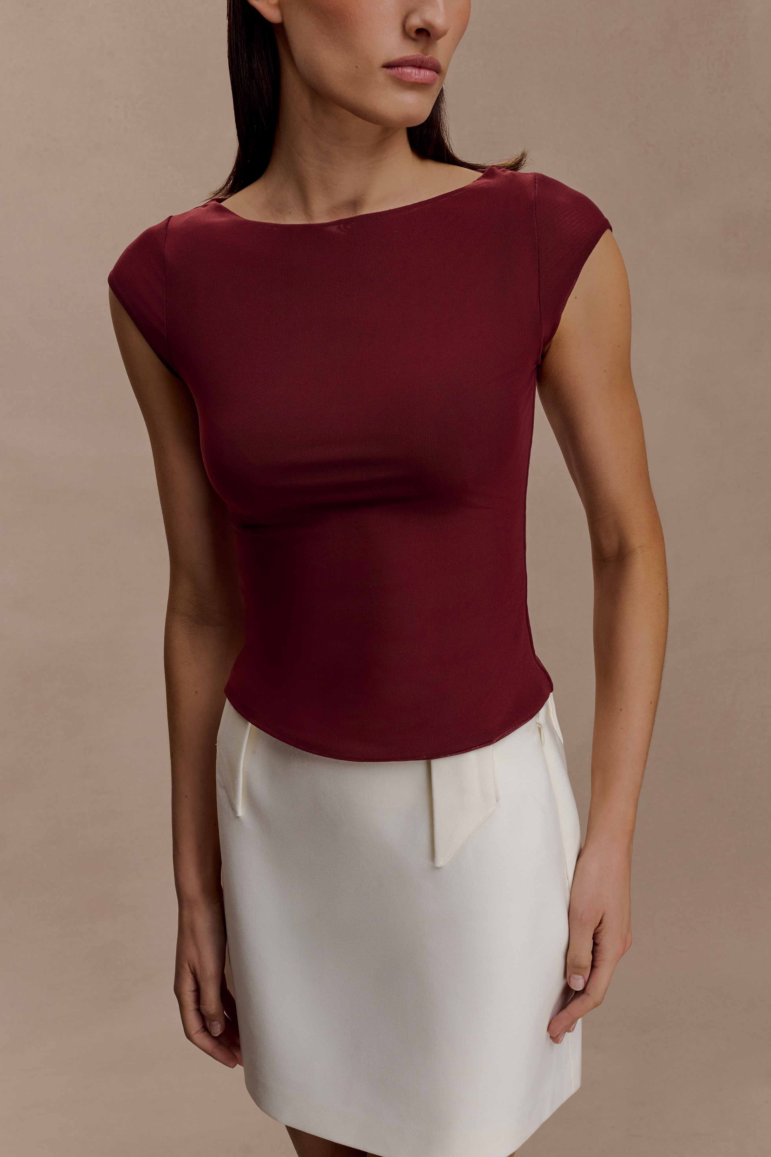 Romana Short Sleeve Mesh Top - Burgundy