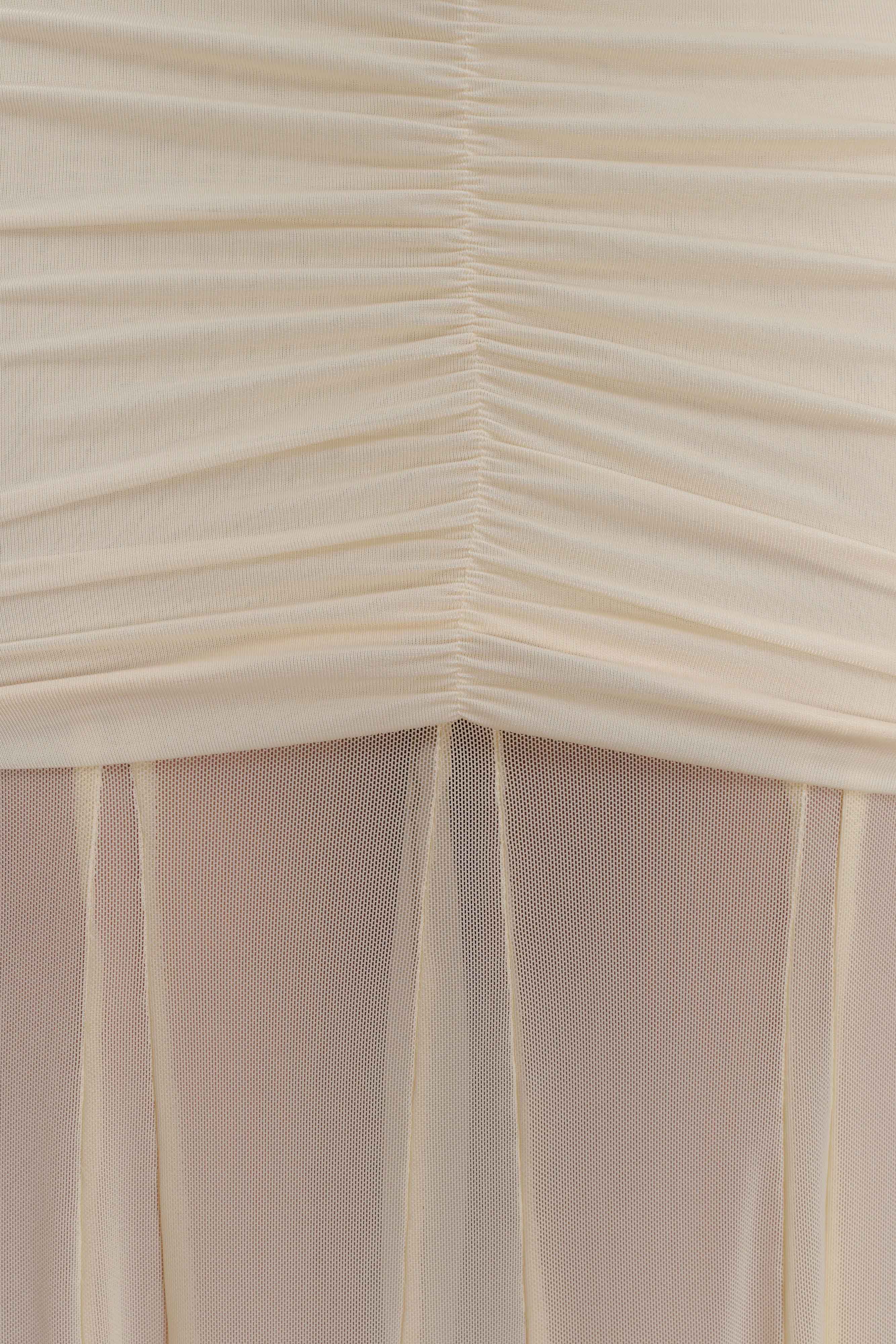 Caspian Slinky And Mesh Off Shoulder Maxi Dress - Ivory