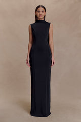 Wisteria Slinky Maxi Dress With Scarf - Black