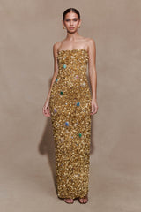 Porter Hand Beaded Midi Dress - Gold